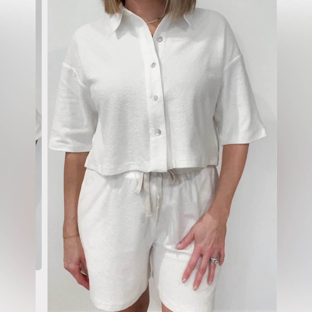 SET- This is a set - Roolee terrycloth short set with shell button detail on top
